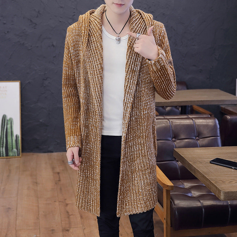 Veste pull longue à capuche chaude pour homme, coupe ajustée