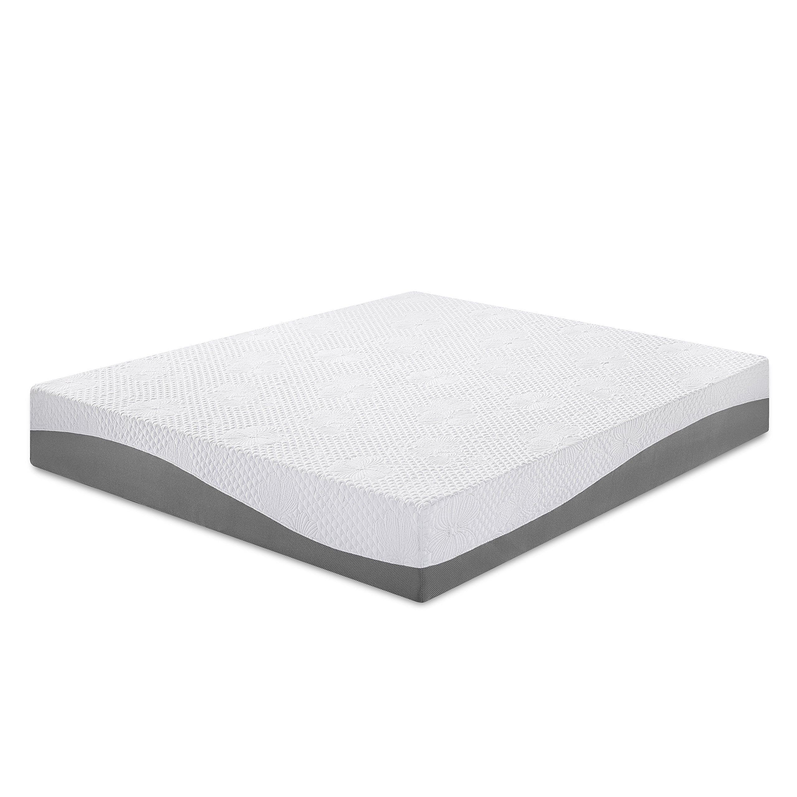 Matelas PrimaSleep Twin 10 pouces en mousse à mémoire de forme infusée de gel pour un confort optimal et un soulagement des points de pression. Certifié CertiPUR-US. Livré en boîte. Fermeté moyenne. Gris.