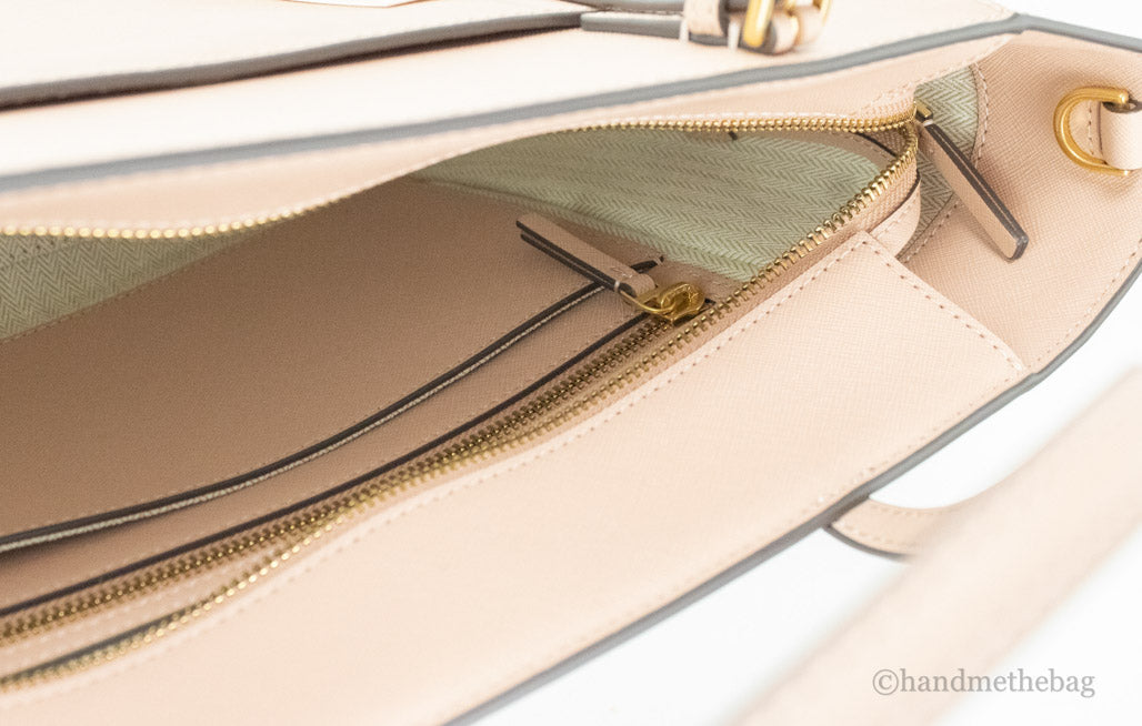 Sac cabas Tory Burch Emerson petit modèle en cuir clair couleur reine-des-prés
