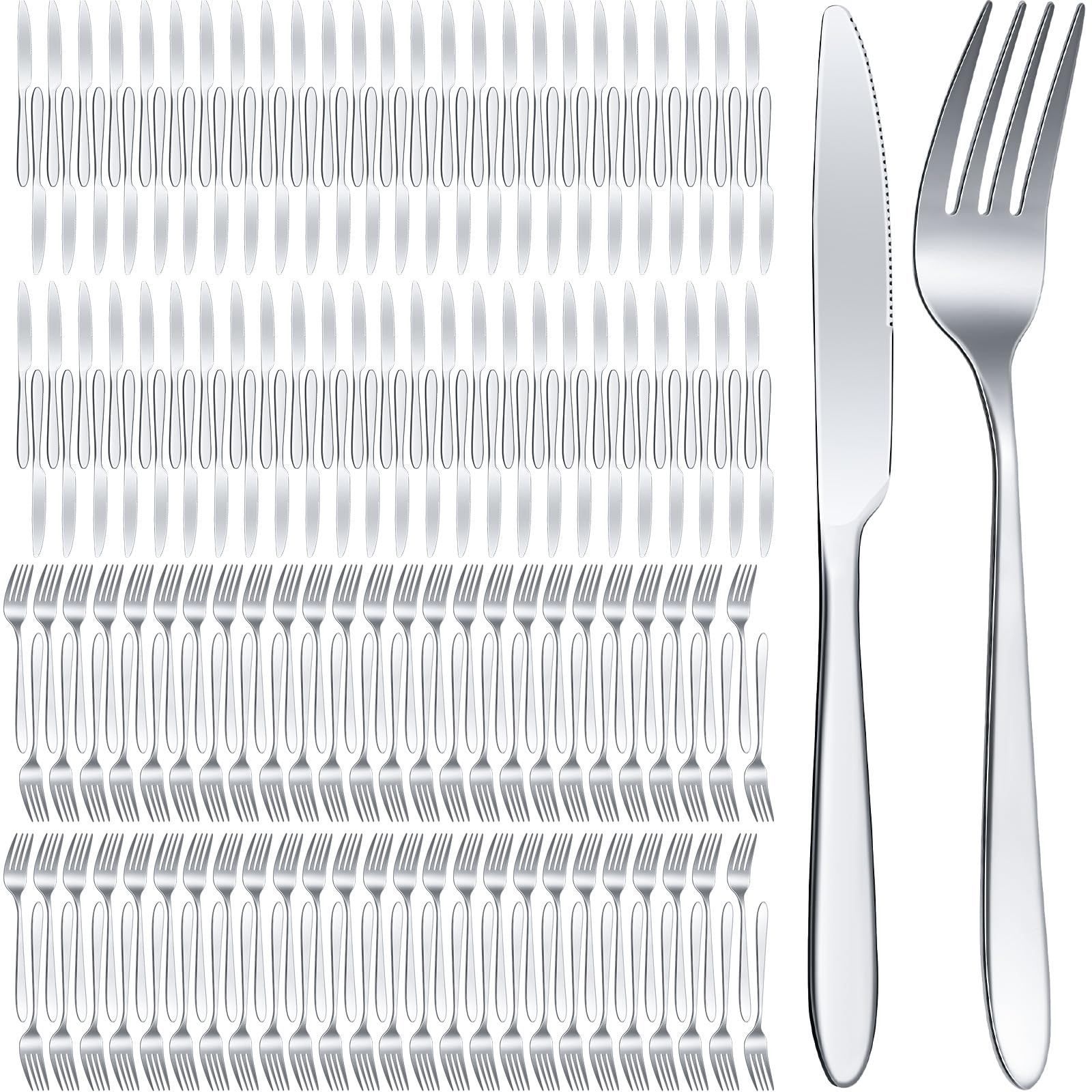 Nuenen Ensemble de 200 couverts en acier inoxydable comprenant 100 fourchettes et 100 couteaux. Idéal pour la maison et les restaurants. Finition miroir. Compatible lave-vaisselle.