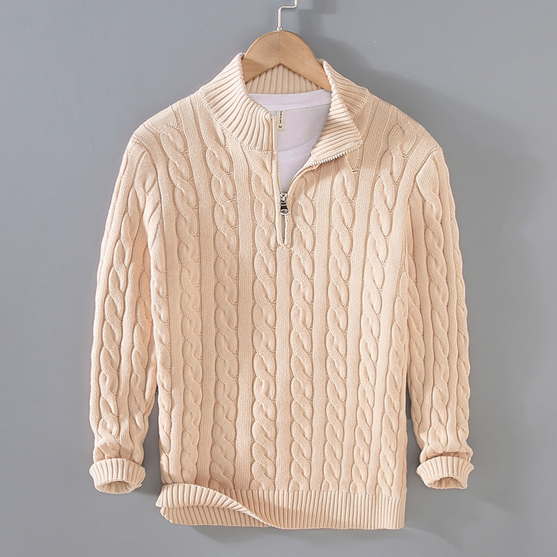Pull homme en maille épaisse avec fermeture éclair et col roulé mi-long
