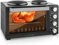 Four à convection NutriChef de 30 pintes (28 litres) avec 2 brûleurs - Four de 1500 watts - 7 fonctions de cuisson : rôtisserie, cuisson au four, grillage et plus encore - Comprend une plaque de cuisson, des brochettes et des poignées - 19,6 x 16,0 x 13,5