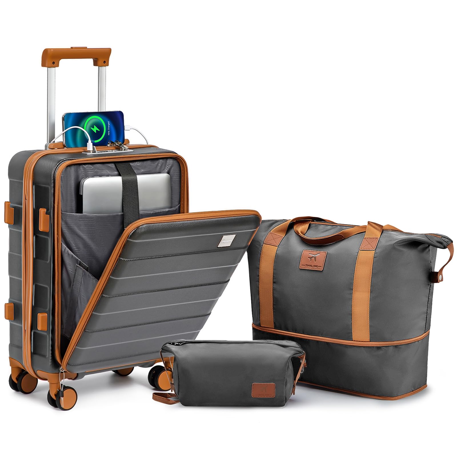 Valise cabine imiomo 22x14x9, approuvée par les compagnies aériennes, en ABS léger à coque rigide, 20 pouces, avec roulettes multidirectionnelles et port USB (grise).