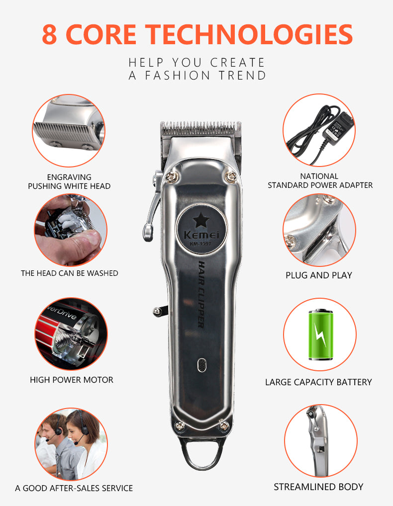Tondeuse à cheveux électrique rechargeable Kemei pour hommes