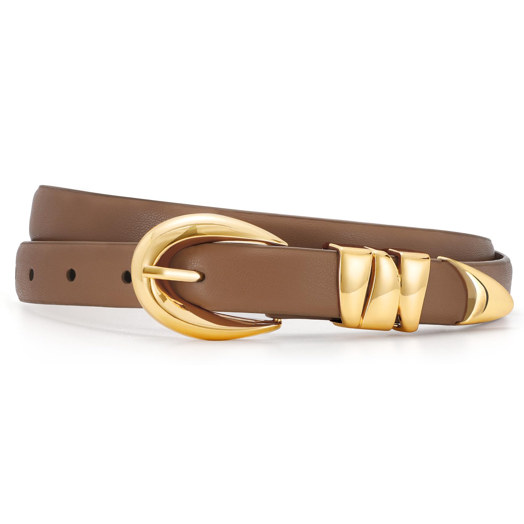 Ceinture fine en cuir pour femme XZQTIVE, ceinture élégante noire avec boucle dorée, idéale pour jeans et pantalons habillés.
