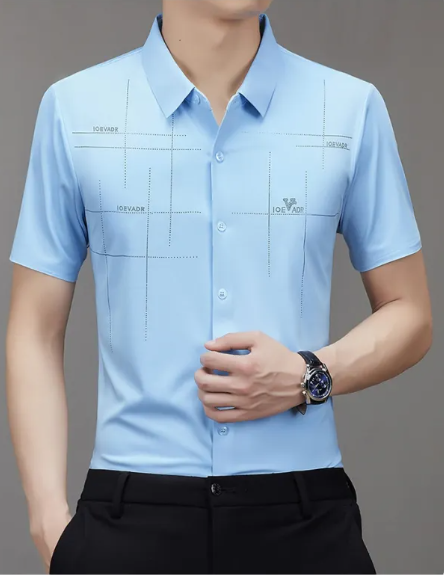 Chemise d'été pour homme à manches courtes, sans coutures, style business.