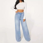 Jean taille haute à cordon de serrage et jambes larges – Édition 25 – Bleu clair