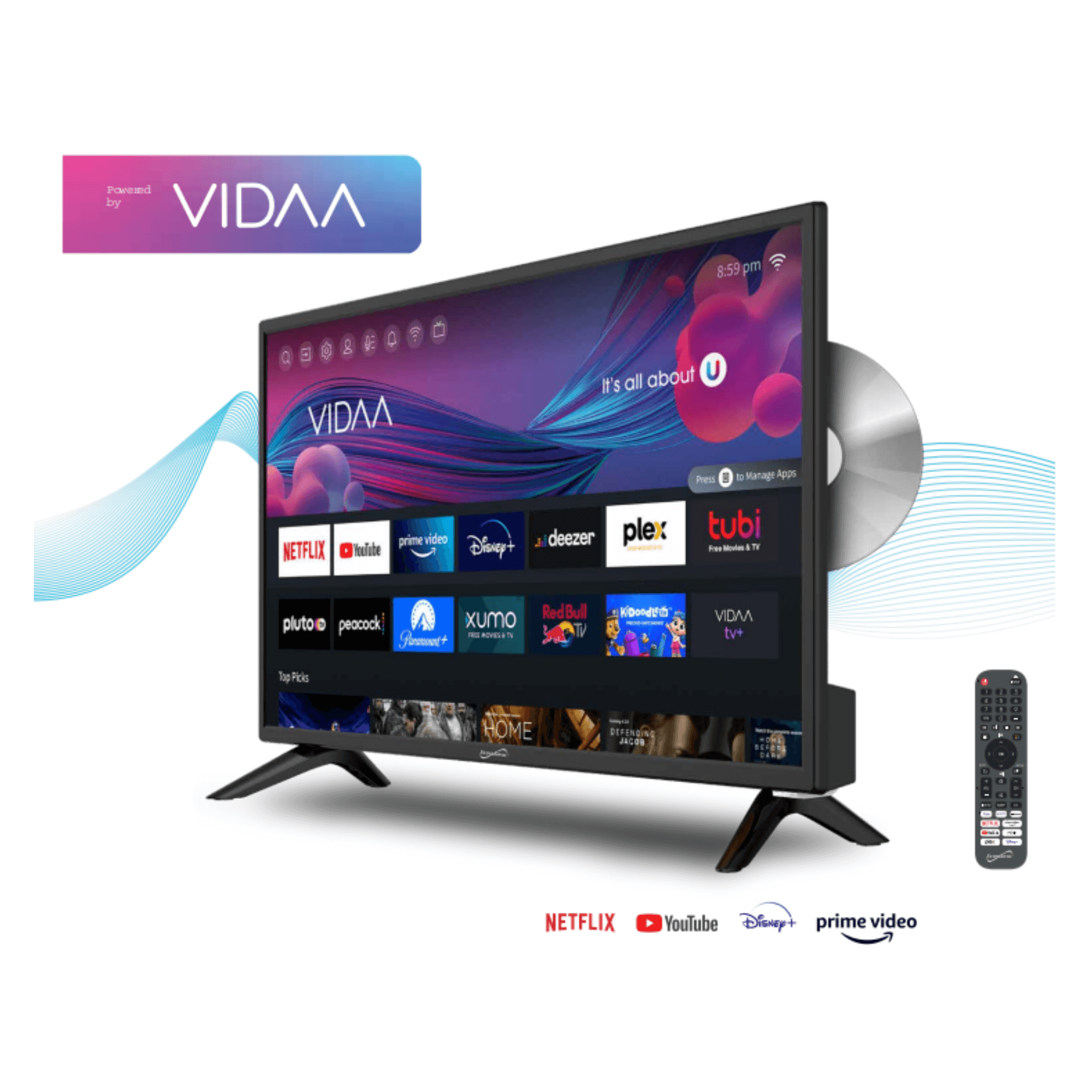 Supersonic SC-2426SDVD – Smart TV 24” LED HD avec Lecteur DVD & Wi-Fi