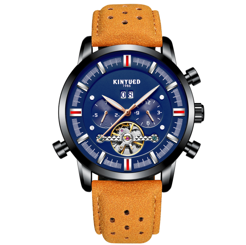 Montre à bracelet en cuir avec grand cadran pour homme