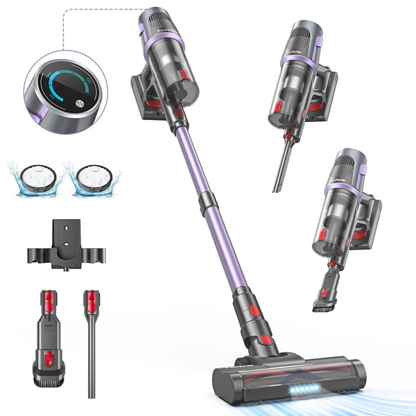 Aspirateur sans fil - Autonomie maximale de 50 minutes - Aspirateur balai léger 30 kPa rechargeable avec LED - Modèle vertical anti-enchevêtrement - Convient aux poils d'animaux, aux tapis et aux sols durs