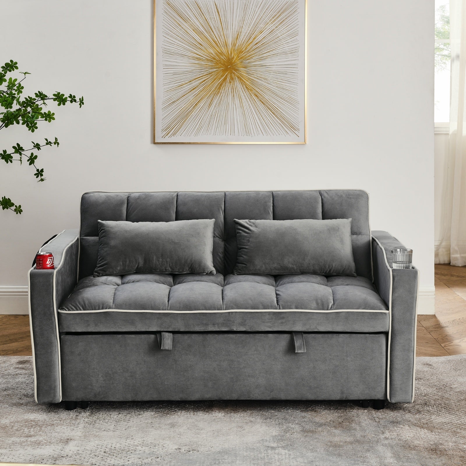 LuneluX_Home – Canapé-lit pliable en velours de 141 cm (55,5 po) réglable en 3 positions