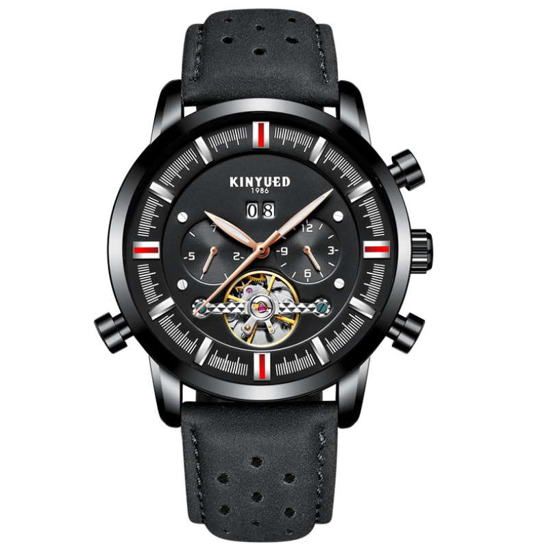 Montre à bracelet en cuir avec grand cadran pour homme