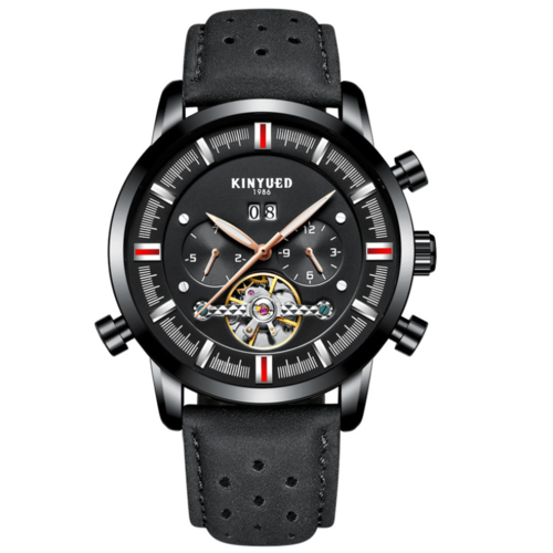 Montre à bracelet en cuir avec grand cadran pour homme