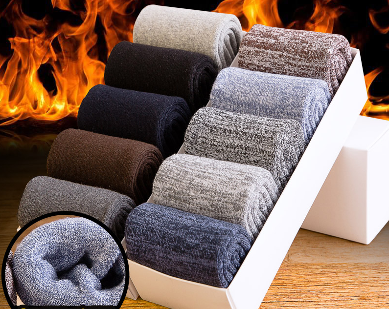 Chaussettes mi-mollet d'hiver pour hommes en coton épais et chaud avec laine