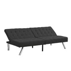 FUTON, CANAPÉ-LIT NOIR, STRUCTURE EN BOIS, PIEDS EN INOX