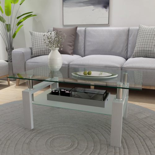 Table basse blanche, table basse transparente, tables d'appoint modernes pour salon, mobilier de salon