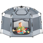 Parc pour bébé Babepai Pop-up - 140 cm de large × 93 cm de haut - Tente de plage portable pour bébé - Parc de jeu extérieur pour bébé - Enclos de jeu pliable et léger avec sac de transport - Gris