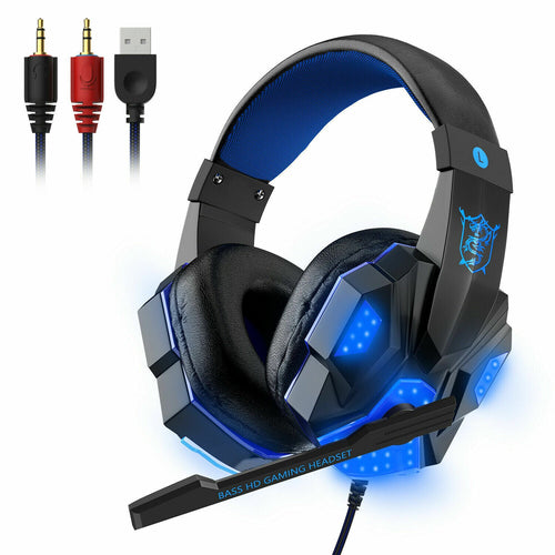 Casque de jeu 3,5 mm avec micro, LED et basses surround stéréo pour PC, PS4 et Xbox One