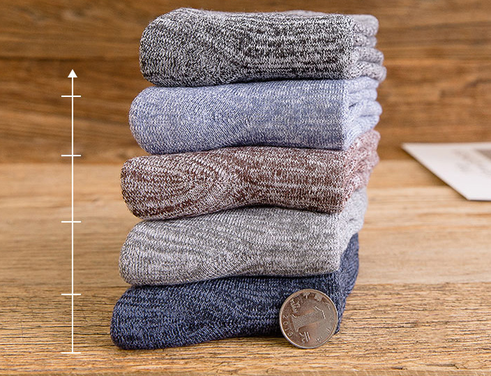 Chaussettes mi-mollet d'hiver pour hommes en coton épais et chaud avec laine