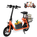 Trottinette électrique SEHOMY à 2 roues pour adultes avec siège, supportant jusqu'à 120 kg, pliable, légère et portable, équipée d'un moteur de 450 W et d'une batterie. Vitesse maximale : 25 km/h. Panier inclus. Rouge.