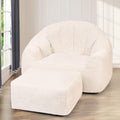 Pouf Cidludto avec repose-pieds, fauteuil de lecture surdimensionné et confortable pour adultes, garni de rembourrage. Grand pouf avec accoudoirs, pouf moelleux et confortable pour lire, blanc.