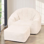 Pouf Cidludto avec repose-pieds, fauteuil de lecture surdimensionné et confortable pour adultes, garni de rembourrage. Grand pouf avec accoudoirs, pouf moelleux et confortable pour lire, blanc.