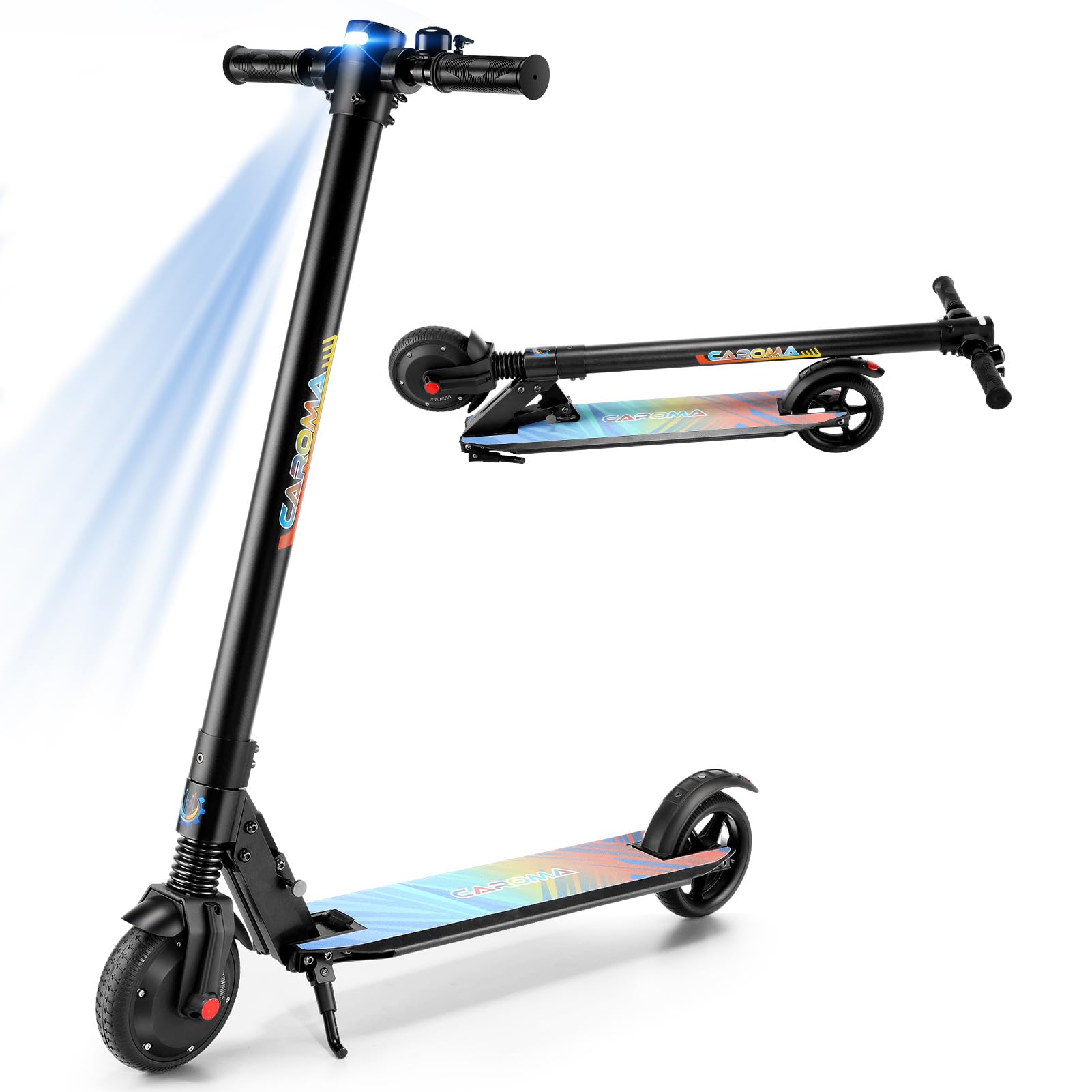 Trottinette électrique Caroma pour adultes, moteur 250 W, autonomie maximale de 25 km/h, pneus 6,5", pliable et portable, avec système de freinage (noire)