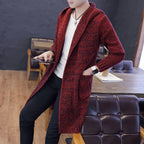 Veste pull longue à capuche chaude pour homme, coupe ajustée