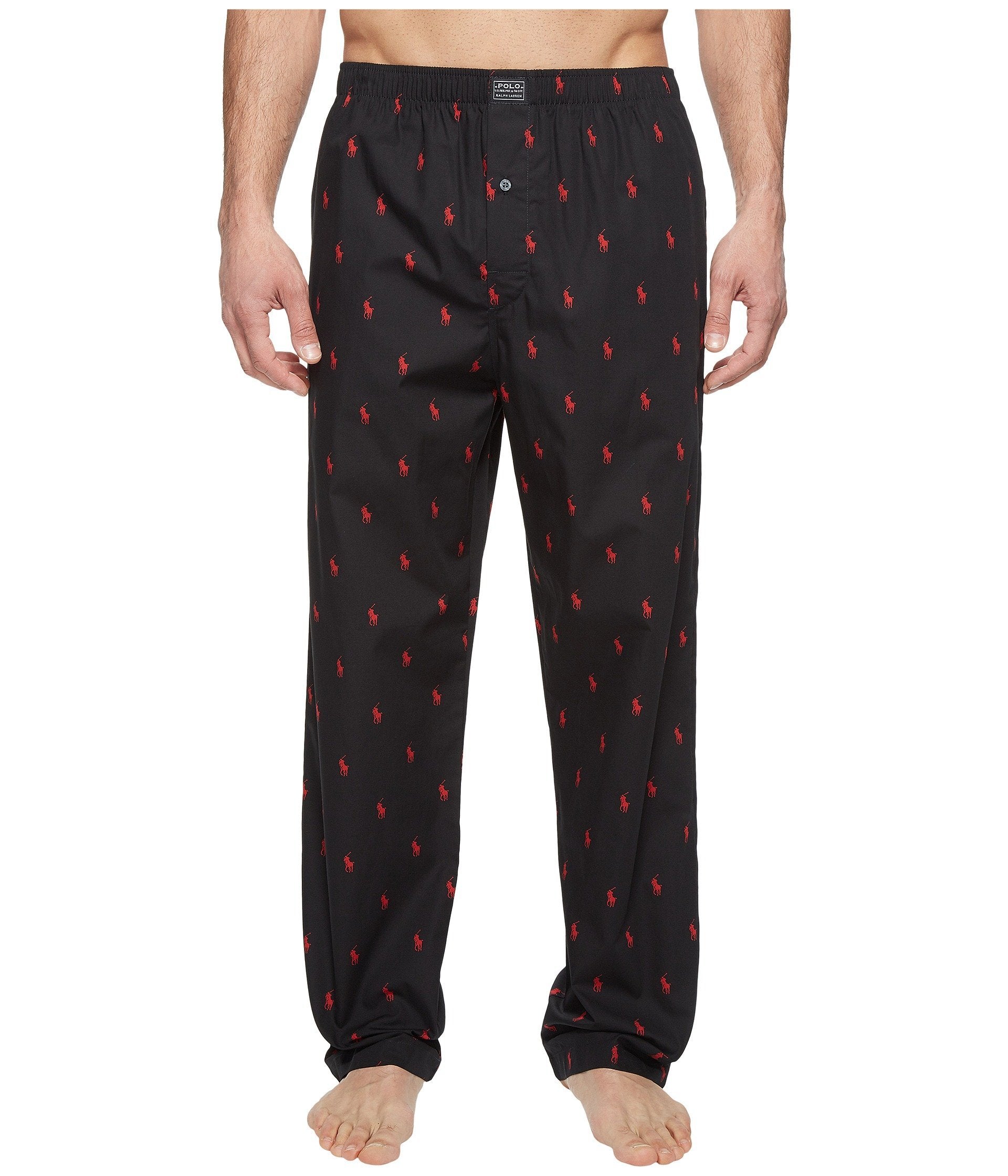 Pantalon de détente Polo Player tissé POLO RALPH LAUREN, taille S, noir/rouge, motif poney