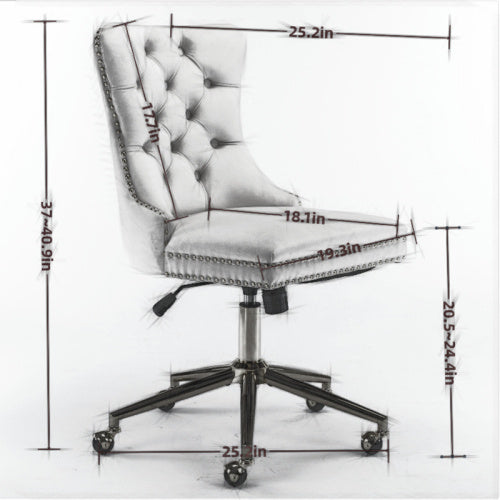 Fauteuil de bureau capitonné en velours, fauteuil de bureau pivotant et réglable