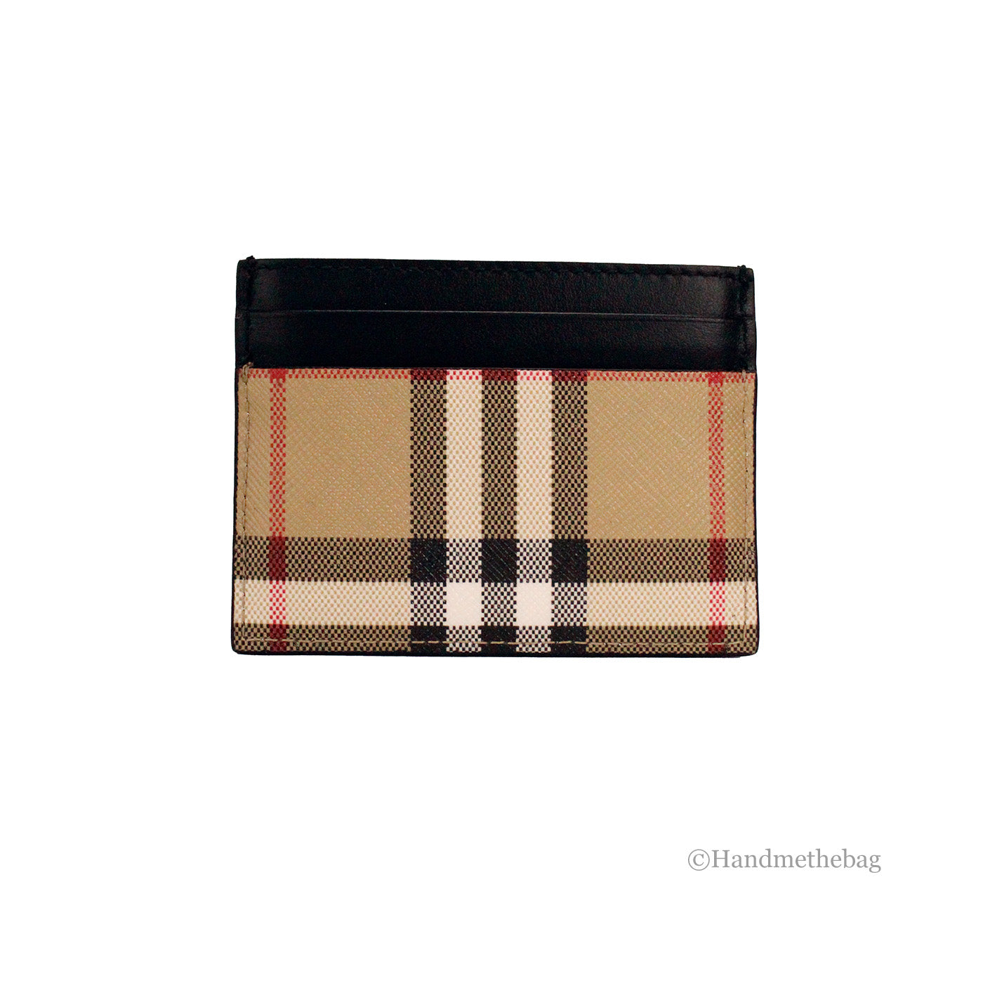 Porte-cartes Burberry Sandon en toile noire à carreaux et cuir