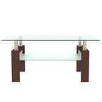 Table basse rectangulaire en verre et noyer, table basse transparente, table d'appoint moderne pour salon