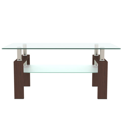 Table basse rectangulaire en verre et noyer, table basse transparente, table d'appoint moderne pour salon