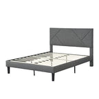 Cadre de lit plateforme rembourré Queen-size, soutenu par des barres en bois, facile à assembler, gris