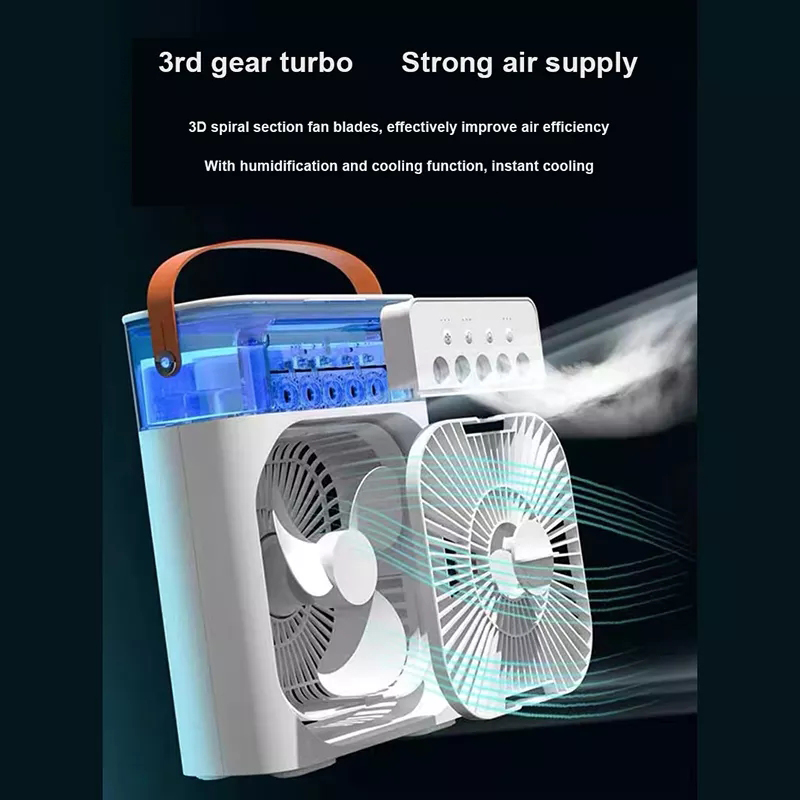 Humidificateur d'air avec ventilateur USB rafraîchissant, veilleuse LED et brumisateur d'eau