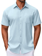 Chemise de travail homme COOFANDY, chemise décontractée à boutons, manches courtes, chemise d'affaires, chemise d'été, bleu clair