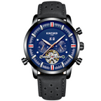Montre à bracelet en cuir avec grand cadran pour homme