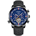 Montre à bracelet en cuir avec grand cadran pour homme