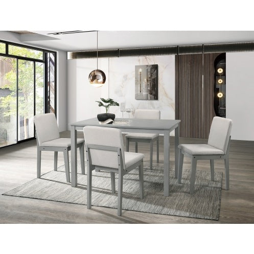Ensemble de salle à manger 5 pièces finition grise, table et 4 chaises, assises en tissu beige, mobilier de cuisine/salle à manger, placage en hévéa, design unique