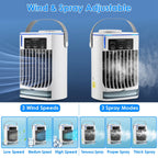 Ventilateur climatiseur portable avec humidificateur par évaporation et brumisateur à 3 vitesses