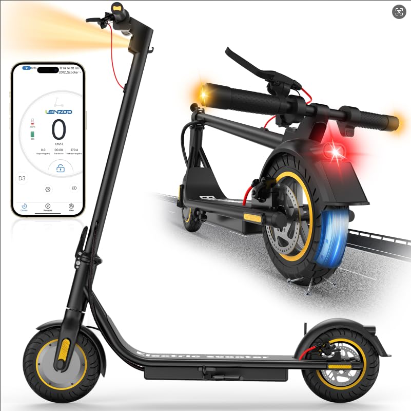 Trottinette électrique DXH pour adultes, pneus 10 pouces, moteur 500 W, vitesse jusqu'à 30 km/h et autonomie jusqu'à 32 km, système de freinage double sécurisé, pliable et compatible avec une application.