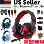 Casque de jeu 3,5 mm avec micro, LED et basses surround stéréo pour PC, PS4 et Xbox One
