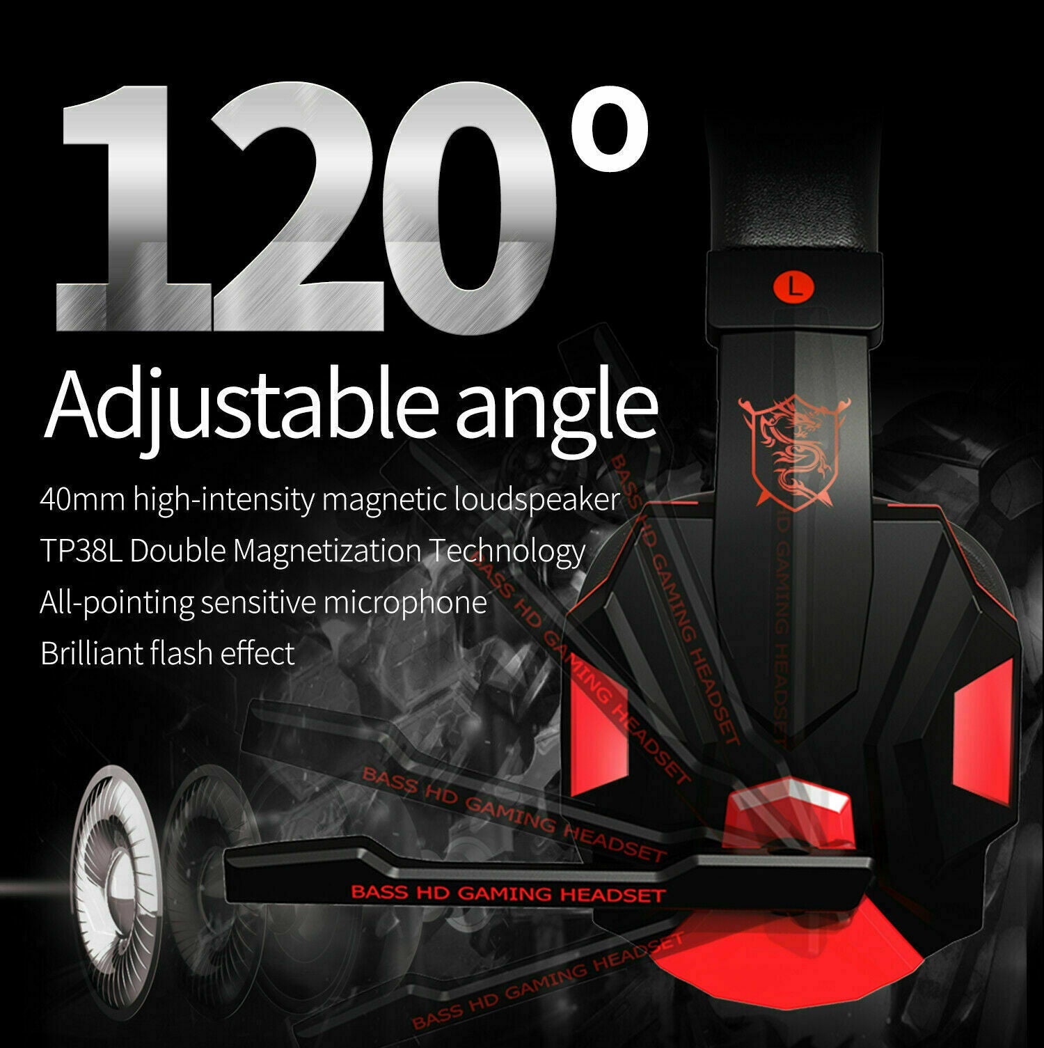 Casque de jeu 3,5 mm avec micro, LED et basses surround stéréo pour PC, PS4 et Xbox One