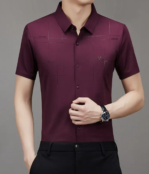 Chemise d'été pour homme à manches courtes, sans coutures, style business.