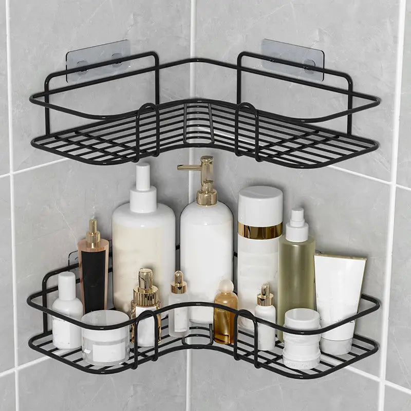 Étagère de rangement murale triangulaire avec panier suspendu