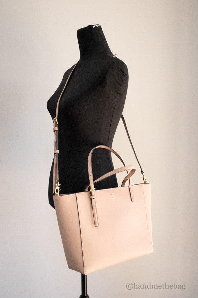 Sac cabas Tory Burch Emerson petit modèle en cuir clair couleur reine-des-prés