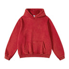 OSACOD Mens Oversized Hoodies Pullover Vintage Sweatshirt Acid Wash Heavyweight Plush Cotton Baggy Streetwear Top Athletic (Red-M)