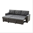 Canapé d'angle convertible réversible en lin gris foncé avec méridienne de rangement
