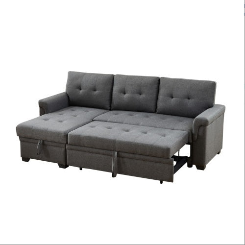 Canapé d'angle convertible réversible en lin gris foncé avec méridienne de rangement