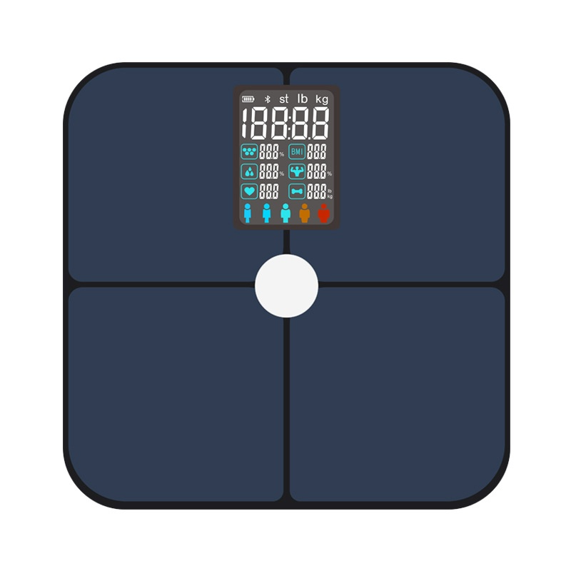 Balance électronique intelligente à écran couleur VA avec mesure précise de la fréquence cardiaque et du taux de masse grasse.